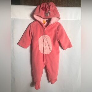 Pumpkin Patch Baby Girl Pink Bear Hooded Fleece 6-12M Footed Bodysuit
